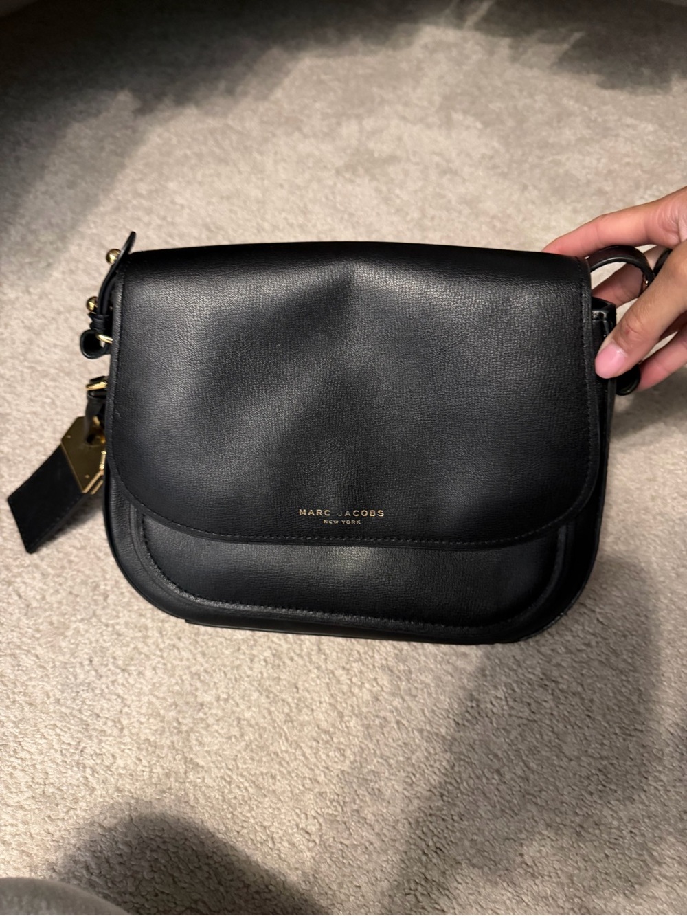 Marc Jacobs Black Leather Saddle Crossbody with Gold Hardware